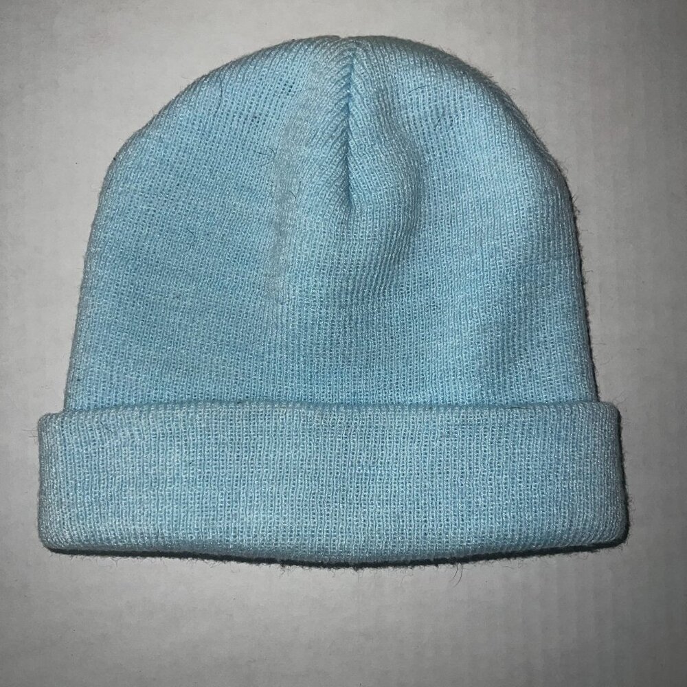 Light Blue Knit Beanie Hat Cuffed Winter Cap Unisex Streetwear One Size